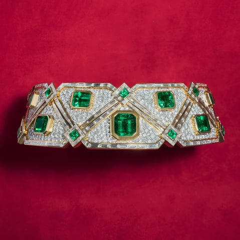  Marina B Selma collar necklace with emeralds and diamonds. 