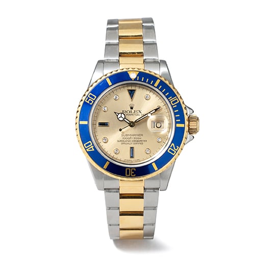 Vintage Rolex Datejust with champagne diamond and sapphire dial and oyster bracelet - WAGO-144636-1