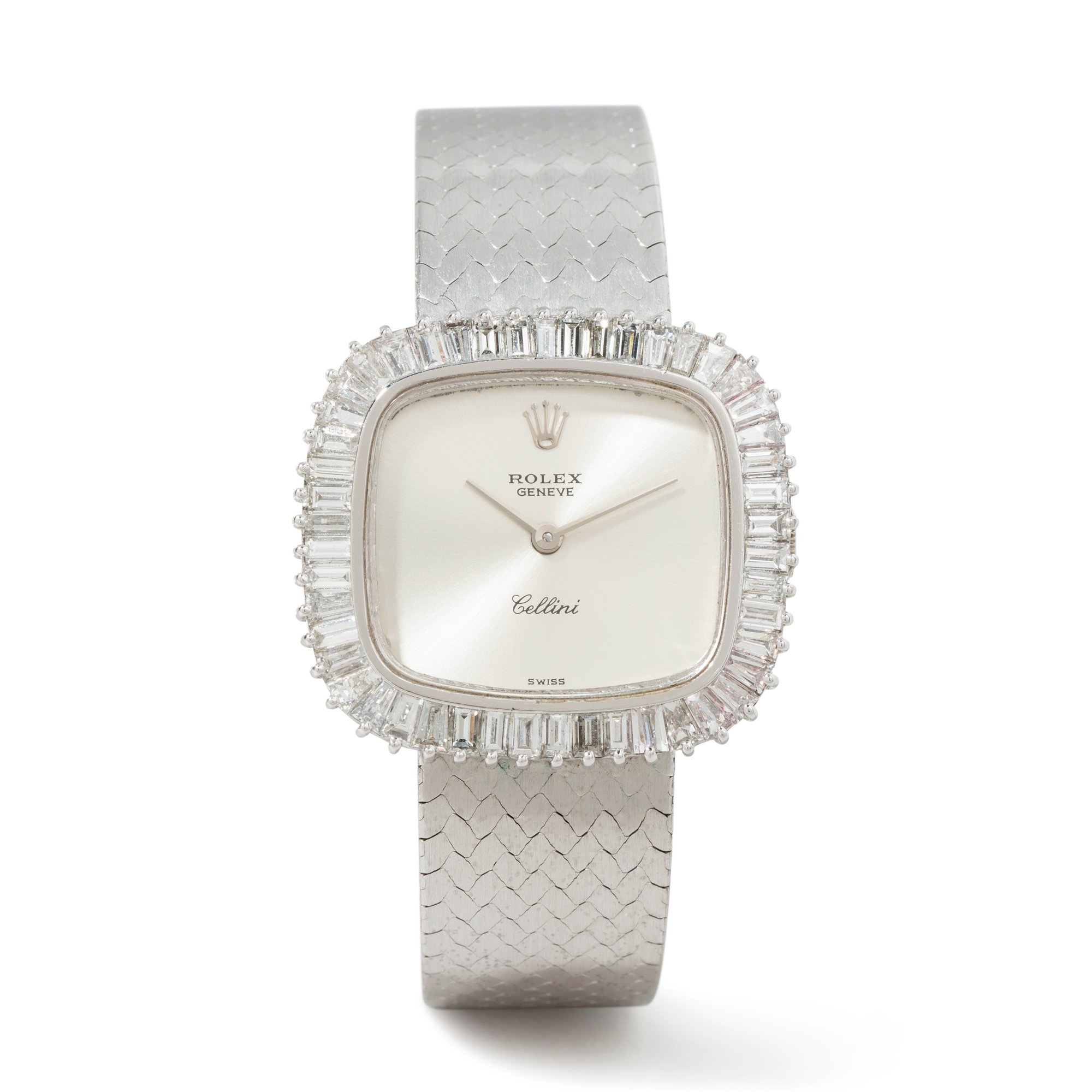 Vintage Platinum Rolex Cellini ladies dress watch with baguette diamond bezel - WADI-141157