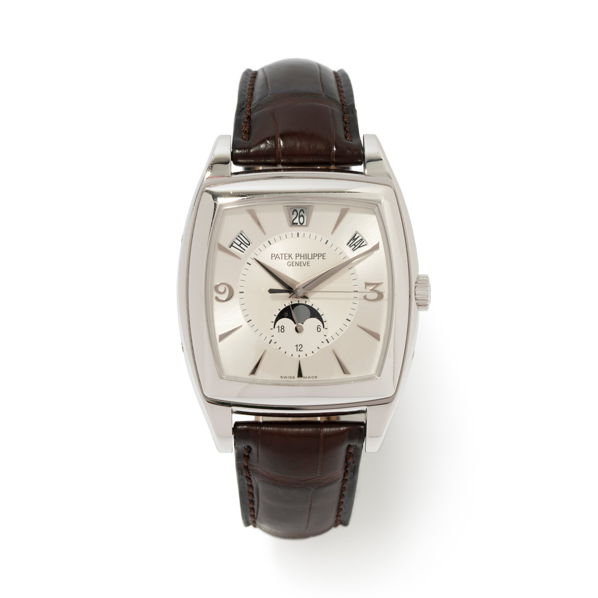 Vintage 18k white gold Patek Philippe Gondolo Calendario Ref. 5135G with lunar phase - WAGO-125469