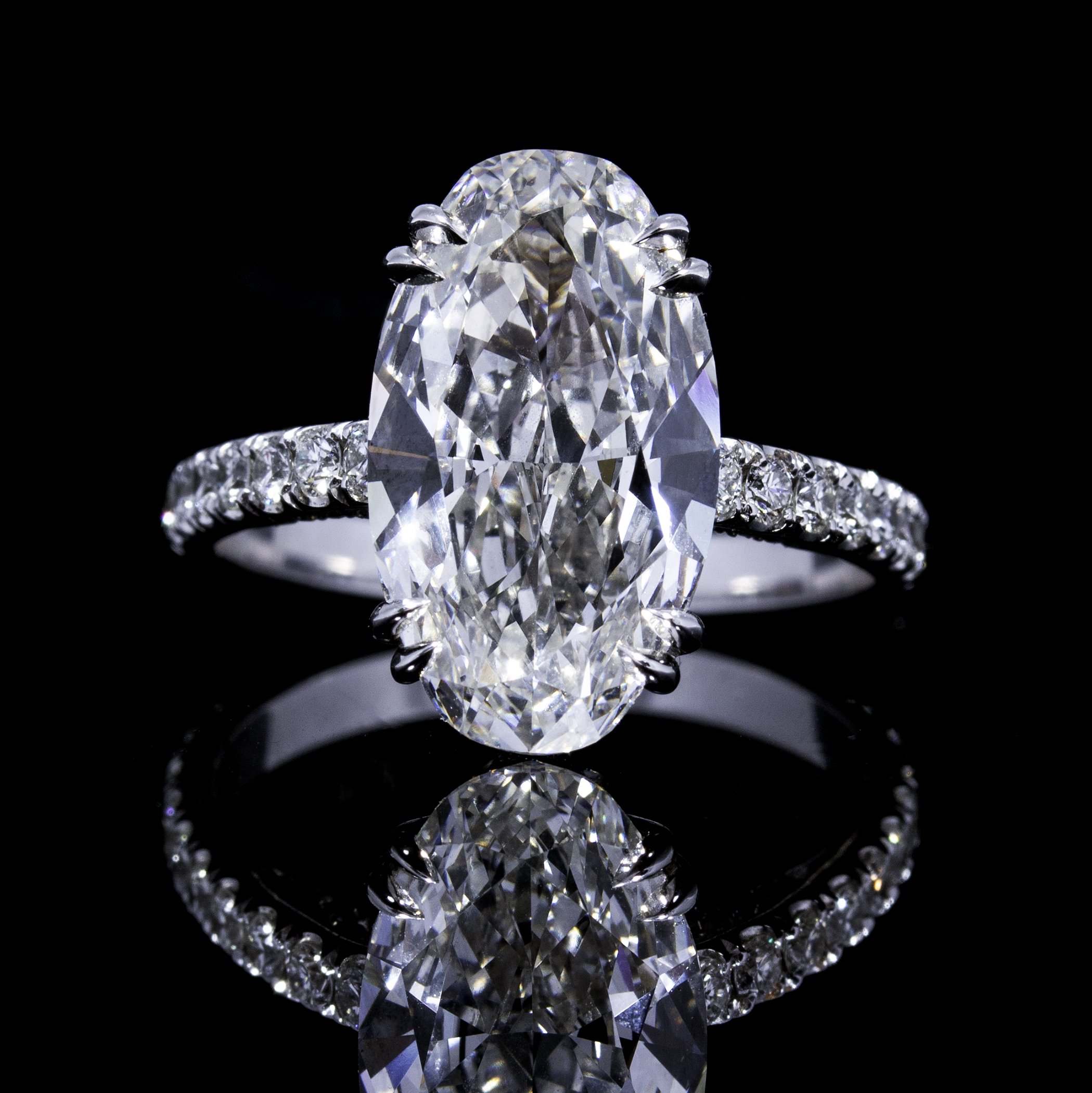  This 3.79 carat oval diamond has a GIA certification of IF, Internally Flawless. 