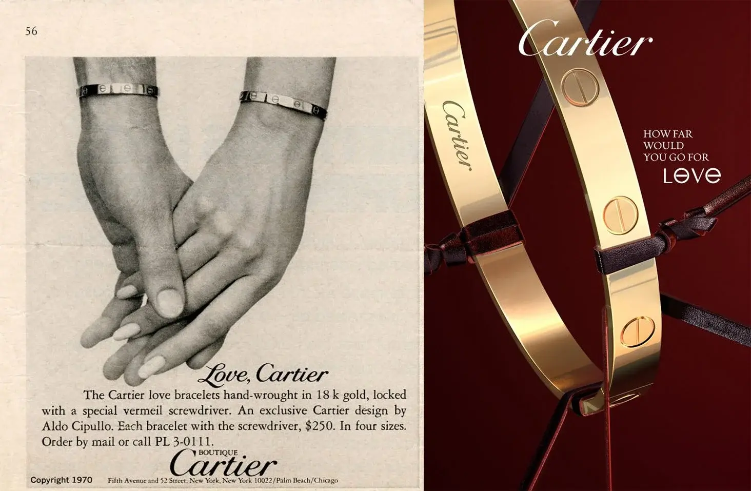 VINTAGE AND MODERN CARTIER LOVE BRACELET ADVERTISEMENTS 