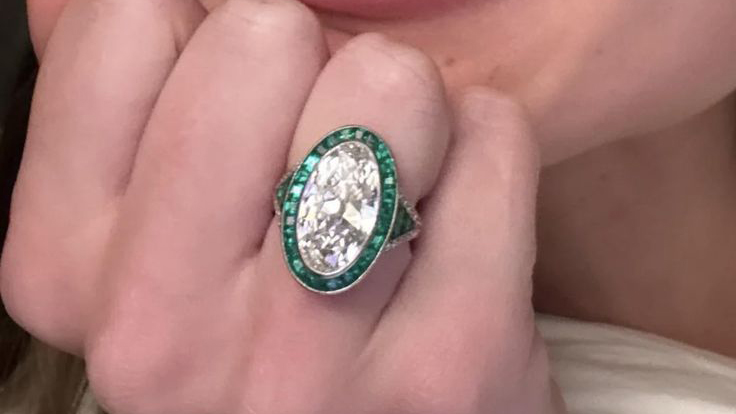 charlotte lawrence engagement ring emerald halo